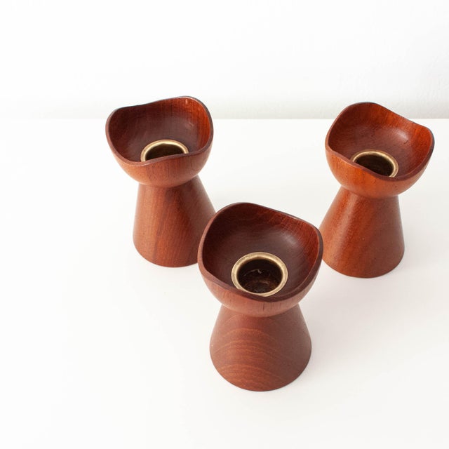 Wood Danish Teak Candleholders, 1960s, Set of 3 For Sale - Image 7 of 17
