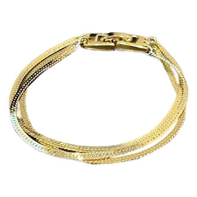 Vintage Monet Gold-Tone Multi-Strand Flat Weave Chain Bracelet – Iconic 1970s/1980s Statement Jewelry For Sale