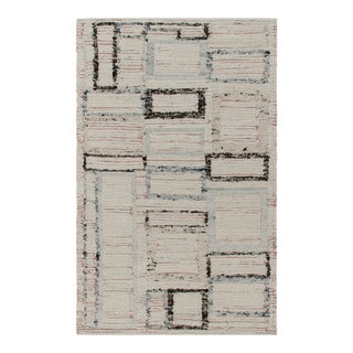 Modern Kilim Rug in White, Black and Blue Deco Pattern by Rug & Kilim For Sale
