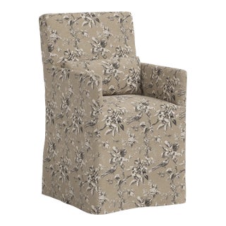 Stoffer Home x Cloth & Company Lindy Slipcover Dining Arm Chair in Michigan Bird Toile Sand For Sale