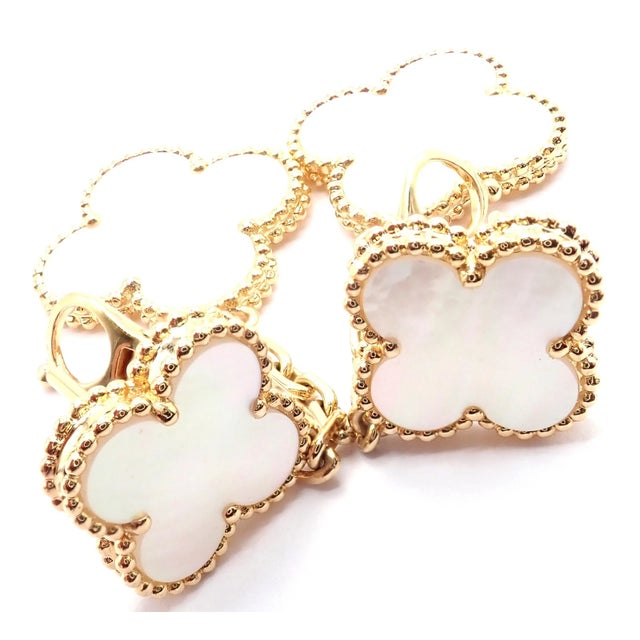 Van Cleef & Arpels Yellow Gold Magic Alhambra Mother of Pearl Earrings, Pair For Sale - Image 11 of 14