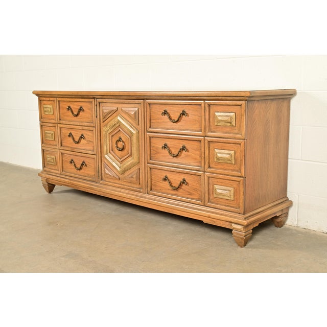 Baroque Thomasville Spanish Mediterranean Pecan Wood Triple Dresser or Credenza, 1960s For Sale - Image 3 of 16
