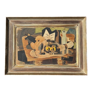 Mid 20th C. Original Cubist Style Print on Board in Significant Period Frame For Sale