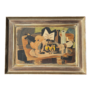 Mid 20th C. Original Cubist Style Print on Board in Significant Period Frame