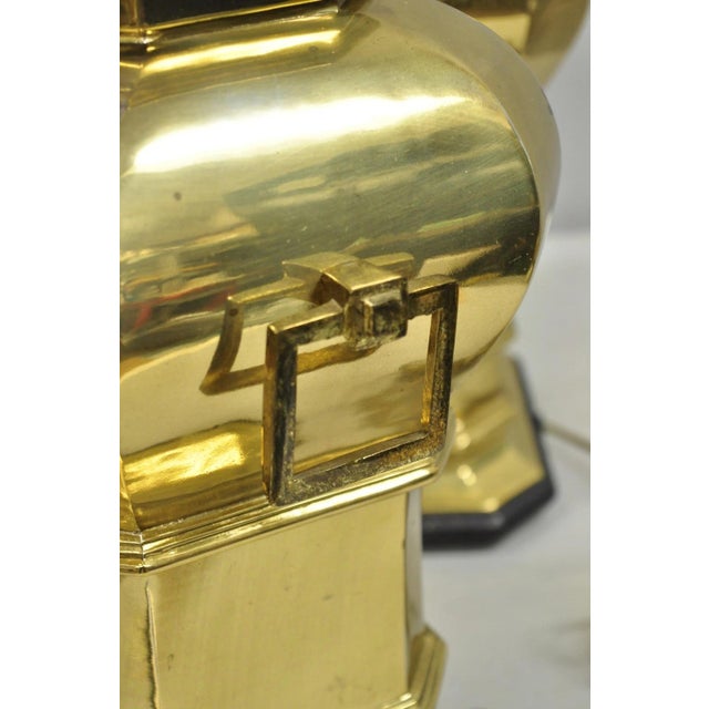 Vintage Chinoiserie Chinese Ginger Jar Brass Plated Metal Table Lamps - A Pair For Sale - Image 9 of 14