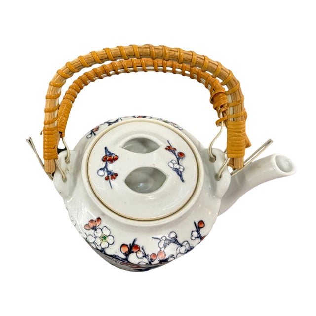 Japanese Vintage Japanese Imari Style Porcelain Dobin Teapot With Woven Rattan Handle For Sale - Image 3 of 4