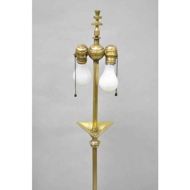 Early 20th Century Antique Giacometti Style Brass Bronze Fleur De Lis Gothic Pole Floor Lamp - Pair For Sale - Image 5 of 17