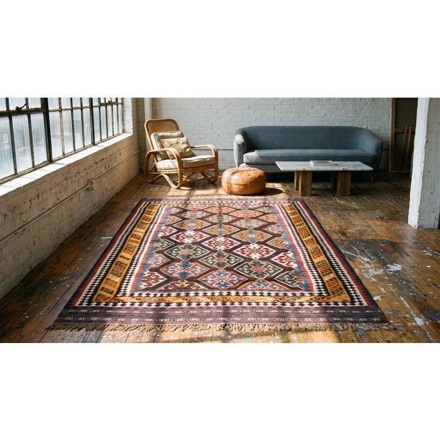 1900s Blue Navy Geometric Kilim Antique Persian Ghashgaie Flat-Weave 6' X 10' Wool Carpet For Sale - Image 9 of 9