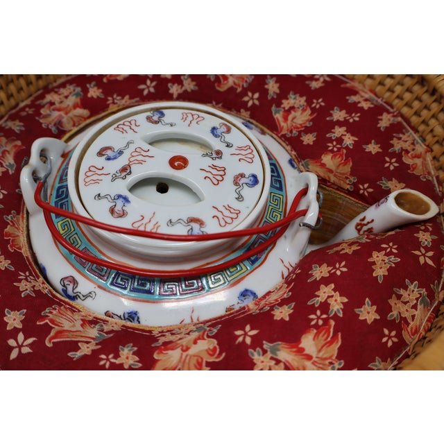 Antique Chinese Dragon & Phoenix Porcelain Teapot With Fitted Warming Basket For Sale - Image 13 of 18
