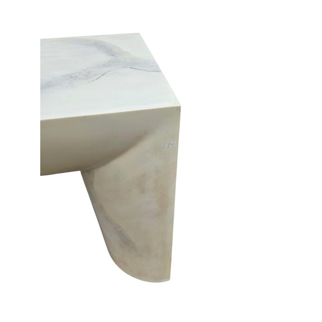 Cream Vintage Postmodern Faux Goatskin Console Table Karl Springer Style Lacquered For Sale - Image 8 of 18