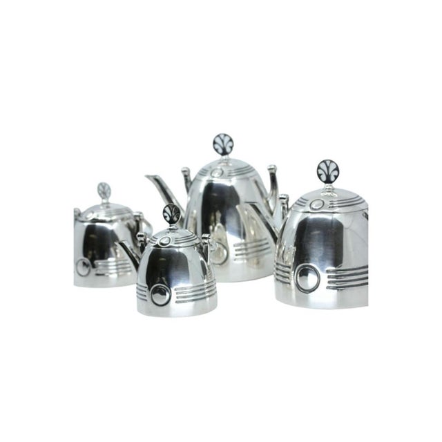 Silver Tea Service with Teapot, Milk Jug, Coffee Pot and Sugar Bowl with Trims and Knobs Lids, Set of 4, in Very Good...