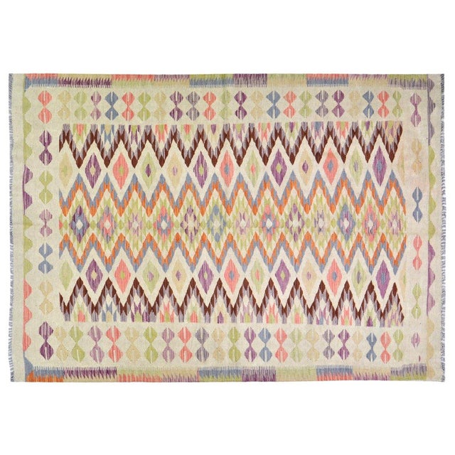 1990s Contemporary Afghan Maimana Hand Woven Flatweave Wool Rug,5'5"X7'8" For Sale - Image 5 of 5