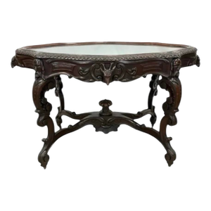 Antique 19th-Century Renaissance Rococo Revival Carved Rosewood Center Table W/ Mirror Top