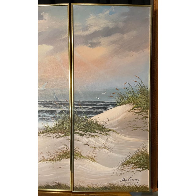 An original oil on canvas coastal triptych with brass frames. Wired to hang. Ben Cannon is a renowned nautical artist...