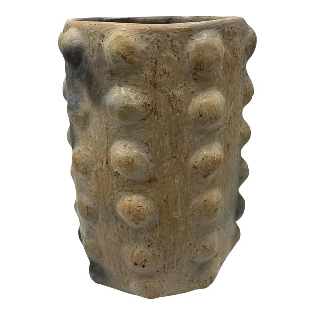 Sejnane Cylindrical Clay Bumpy Vessel - Light Large For Sale