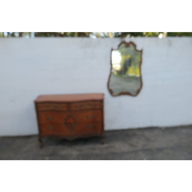 Wood French Early 1900s Inlay Carved Dresser Bathroom Vanity and Mirror For Sale - Image 7 of 18