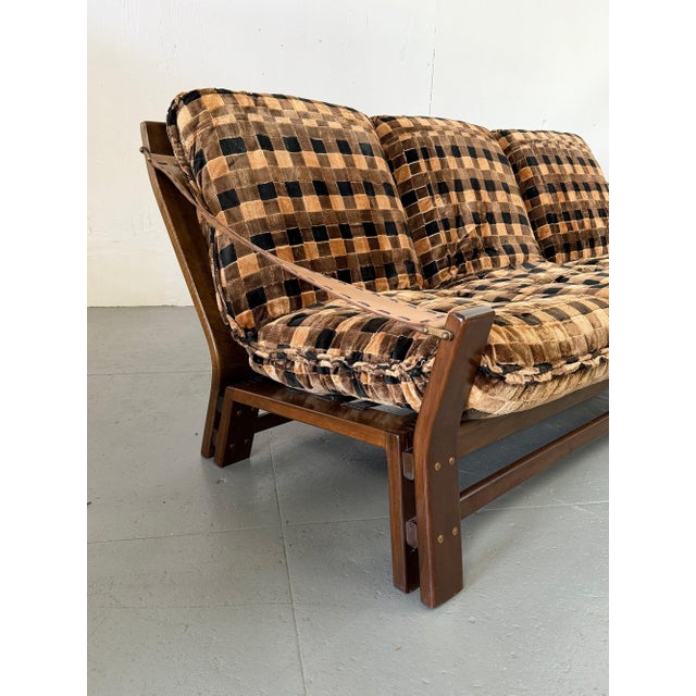 1970s Vintage Italian Checkered Sofa With Leather Straps For Sale - Image 5 of 7