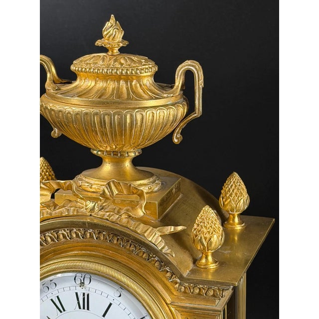 Metal Antique French Louis XVI Style Ormolu Mantel Clock with Ed. Minart Movement from F. Barbedienne, 1850s For Sale - Image 7 of 18