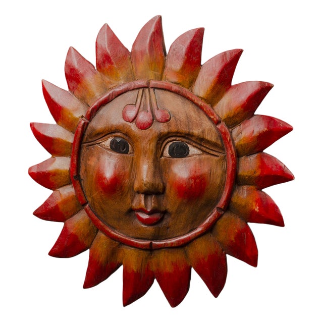 Vintage Pine Hand-Carved Sun, 1970s For Sale