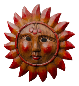 Vintage Pine Hand-Carved Sun, 1970s