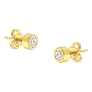 10K Yellow Gold 1/4 Cttw Round Brilliant-Cut Near Colorless Diamond Bezel-Set Stud Earrings (H-I Color, I1-I2 Clarity) For Sale