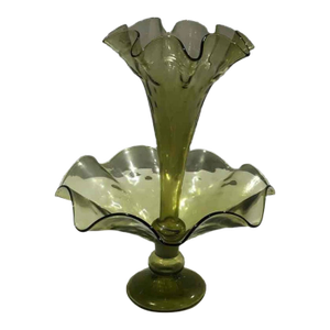 Vintage Handblown Green Glass Epergne With One Horn