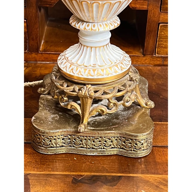 Late 19th Century French Louis XVI Style Hand Painted & Gilded Porcelain Vase Turned to a Table Lamp For Sale - Image 4 of 11