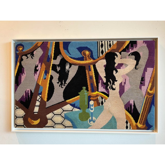 Blue Midcentury Cubist Textile Art For Sale - Image 8 of 8