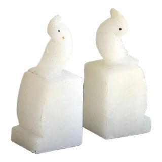 Early 20th Century Petite Cockatiel Alabaster Bookends — a Pair For Sale