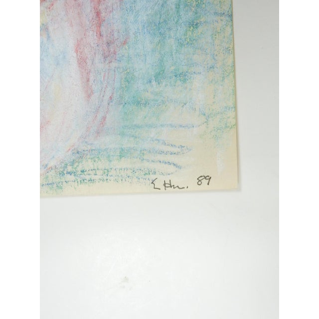 1989 pastel on paper painting of woman and bird by Eva Bouzard-Hui (1936-2023) New Jersey. Signed and dated lower right...