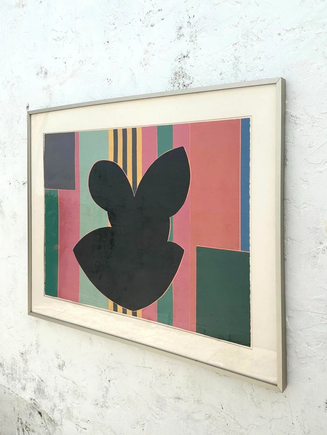 Vintage Geometric Block Print on Paper Signed by Sidney Guberman - Back view
