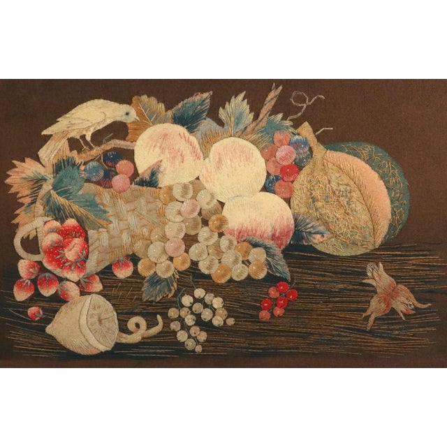 Regency Wool and Silk Threadwork Picture: Still Life of Fruit With Birds For Sale - Image 4 of 16