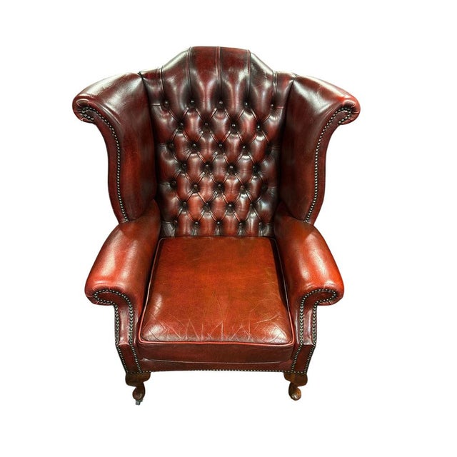Mid-Century English Chesterfield Wingback Chair For Sale - Image 3 of 5