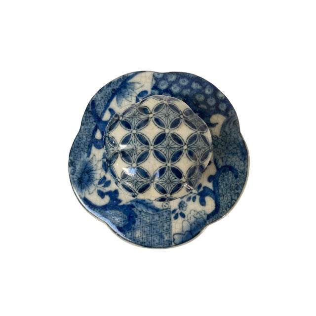 Vintage Blue-and-White Patterned Pottery Jar For Sale - Image 4 of 7