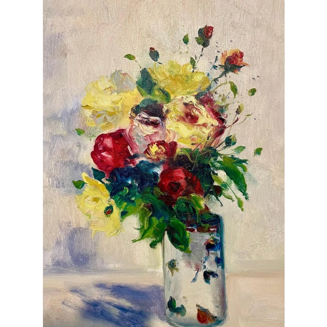 Gaston Sebire, French Post Impressionist Oil Painting Floral Roses, Vase Gaston Sebire Flowers, c.1960 For Sale - Image 4 of 10