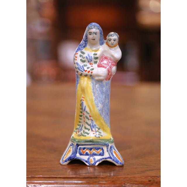 19th Century French Quimper Faience Virgin Mary and St. Anne Figures, Set of Six For Sale In Dallas - Image 6 of 16