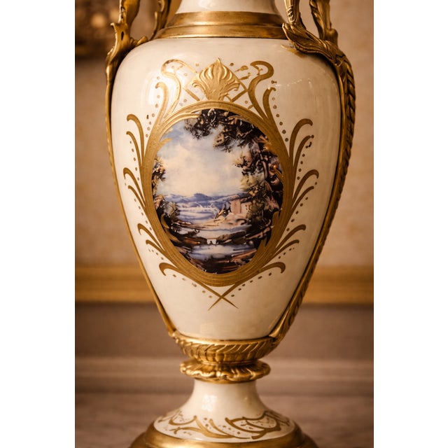 1970s French Style Cream Gilt Porcelain Garniture Set of 3 For Sale - Image 9 of 18