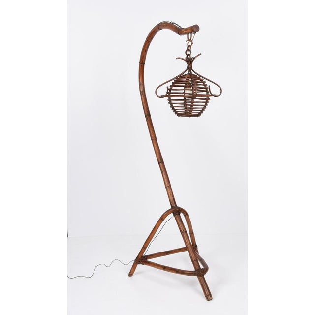 Wood Mid-Century Italian Bamboo and Rattan Floor Lamp, 1950s For Sale - Image 7 of 18