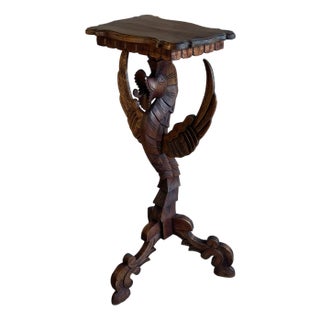 Antique Victorian Hand Carved Solid Mahogany Dragon or Phoenix Drink Table For Sale