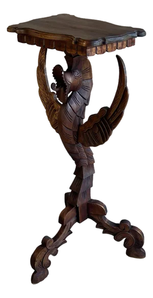 Antique Victorian Hand Carved Solid Mahogany Dragon or Phoenix Drink Table