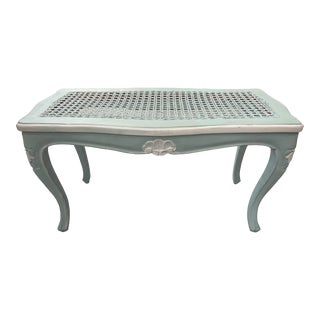 1950s French Provincial Painted Walnut Cane Bench For Sale