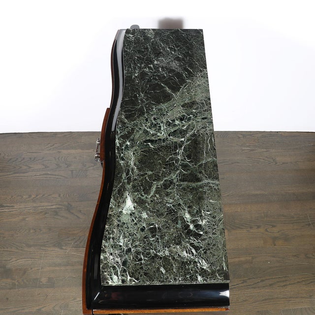 Brown Art Deco Walnut & Black Lacquer Curved-Front Cabinet W/ Verde Saint Denis Top For Sale - Image 8 of 15