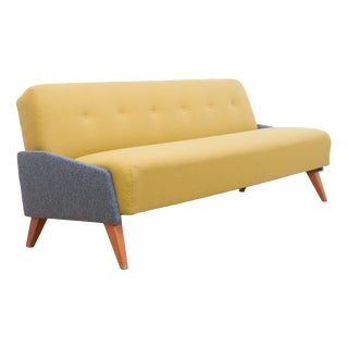 Streamlined Fold-Out Sofa in Yellow and Grey Melange Upholstery, 1950s For Sale