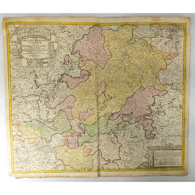 18th Century Hand Colored Engraved Map of Germany s.r.i Circulus Rhenanus For Sale - Image 11 of 11