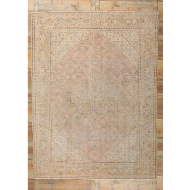 Tan Early 20th Century Antique Persian Tabriz Rug, 08'10 X 09'10 For Sale - Image 8 of 9