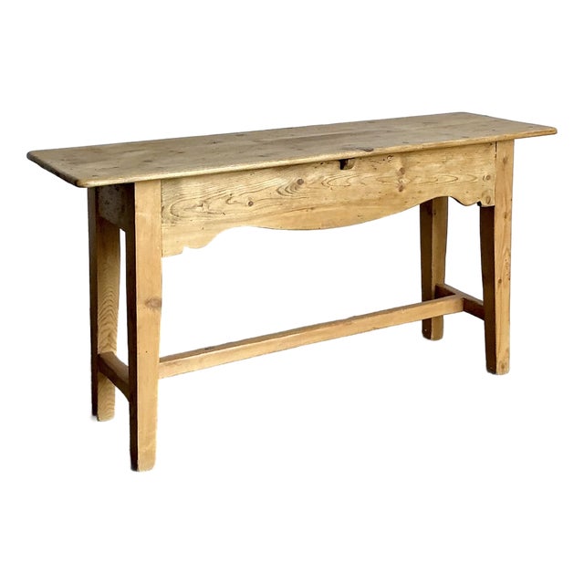 Vintage Boho French Knotty Pine Scalloped Console Table For Sale