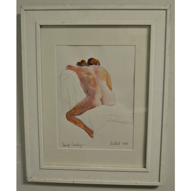 Watercolor of nude couple. Titled Back Study. Image, 8.5"L x 12"H. Signed Willits, 2006. The artist Sally Willits is a...