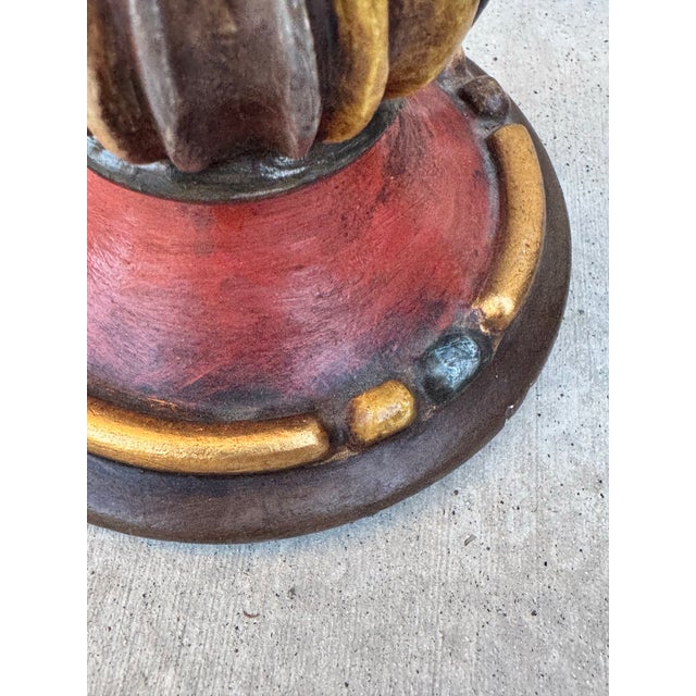 Vintage Hand-Carved Polychrome Wood Candle Holders – Pair For Sale - Image 10 of 12