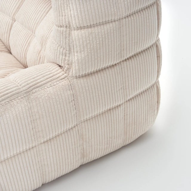 Vintage Ligne Roset Kashima Modular Set in Vanilla Corduroy - Restored 4-Piece Lounge For Sale In New York - Image 6 of 17