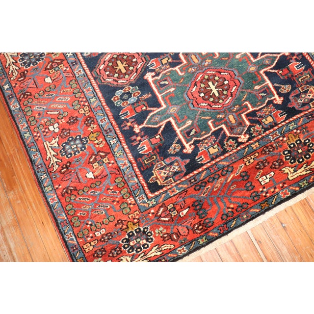 Antique Zabihi Collection Navy Heriz Accent Rugs - A Pair - 4'10" x 6'1" For Sale - Image 4 of 12